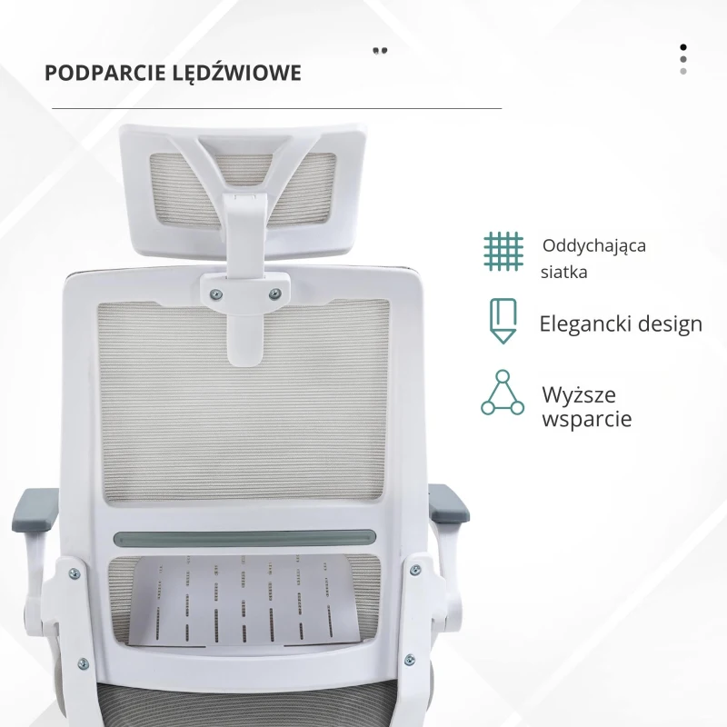 Vinsetto Ergonomiczne Krzesło Biurowe, Regulowana Podgłówka, 58 x 61 x 119 cm, Szary