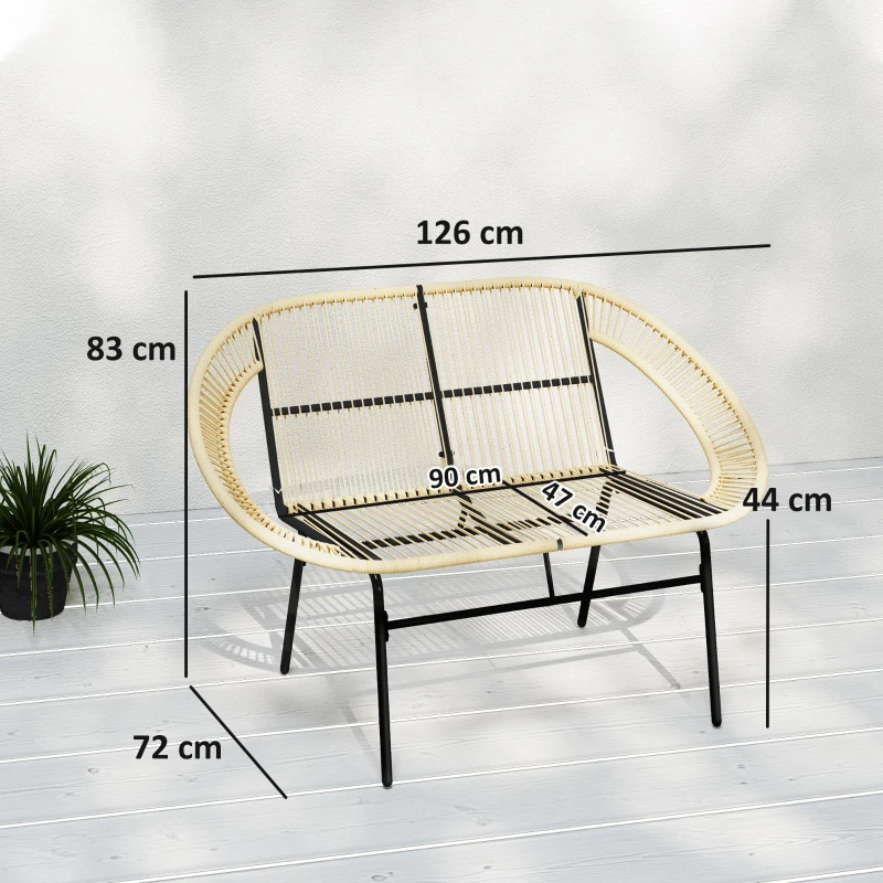 Outsunny 2-Sitzer Gartenbank Polyrattan, wetterfest Sitzbank im Rattanflecht-Design, UV-Beständig 260kg belast Khaki(m-3)