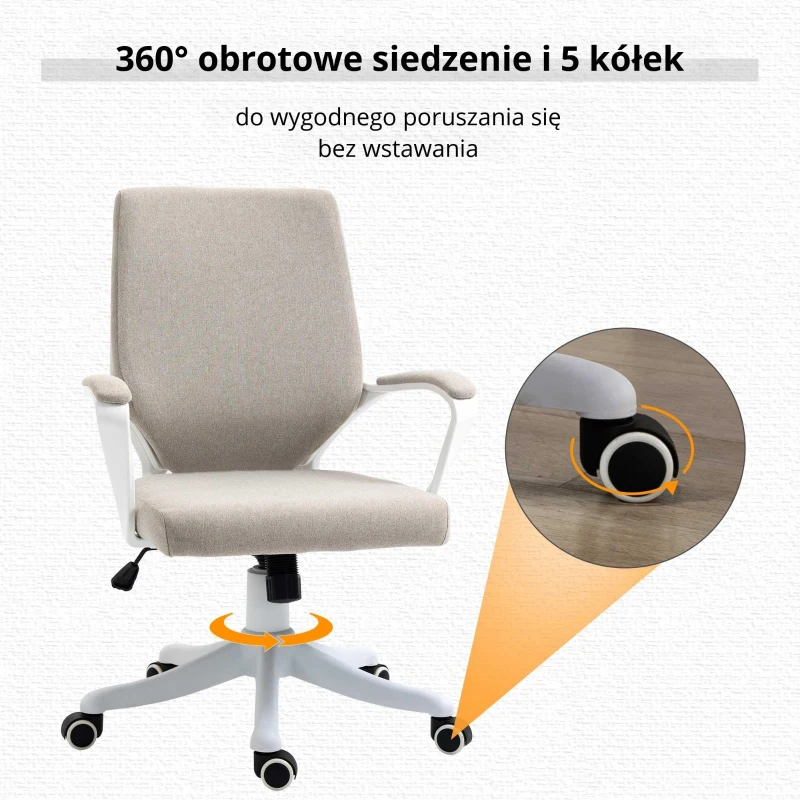 Vinsetto Krzesło biurowe krzesło obrotowe z regulacją wysokości grubo wyściełane poliester kolor beżowy + biały