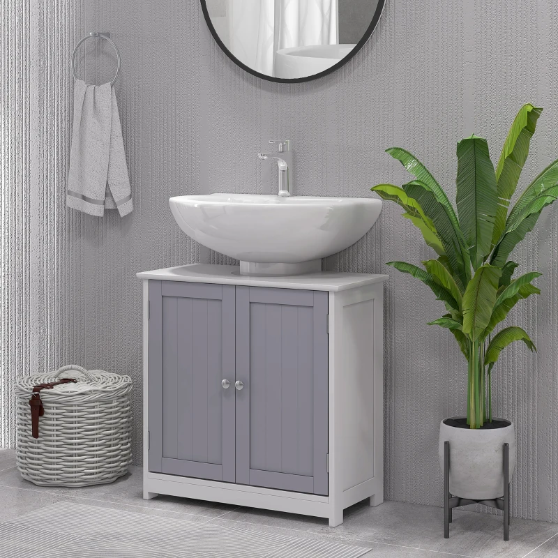kleankin Dulap sub Chiuveta de Baie 2 Usi si Etajera Reglabila din MDF 60x30x60cm(m-2)