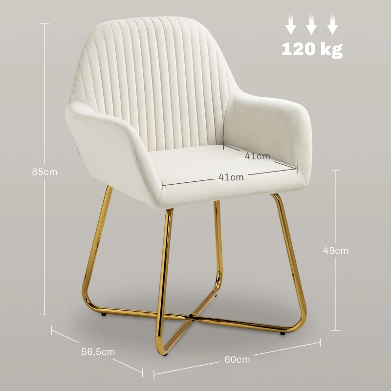 HOMCOM Sillón de Salón Tapizado en Terciopelo con Asiento Acolchado Base Metálica Cruzada Crema