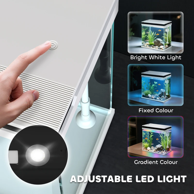 PawHut 14L Glass Fish Tank With Filter System, LED Lights, Water Pump, White