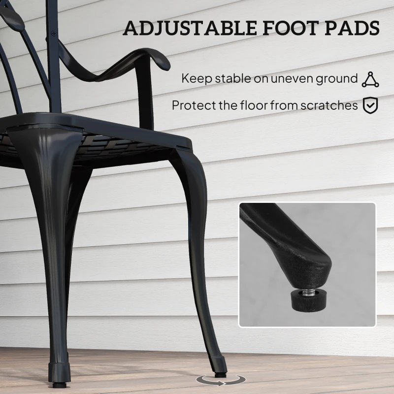 Outsunny 3 Pieces Garden Dining Set for 2, Cast Aluminium Outdoor Dining Set with 2 Armchairs and Round Dining Table with Parasol Hole, Garden Furniture Set, Brown