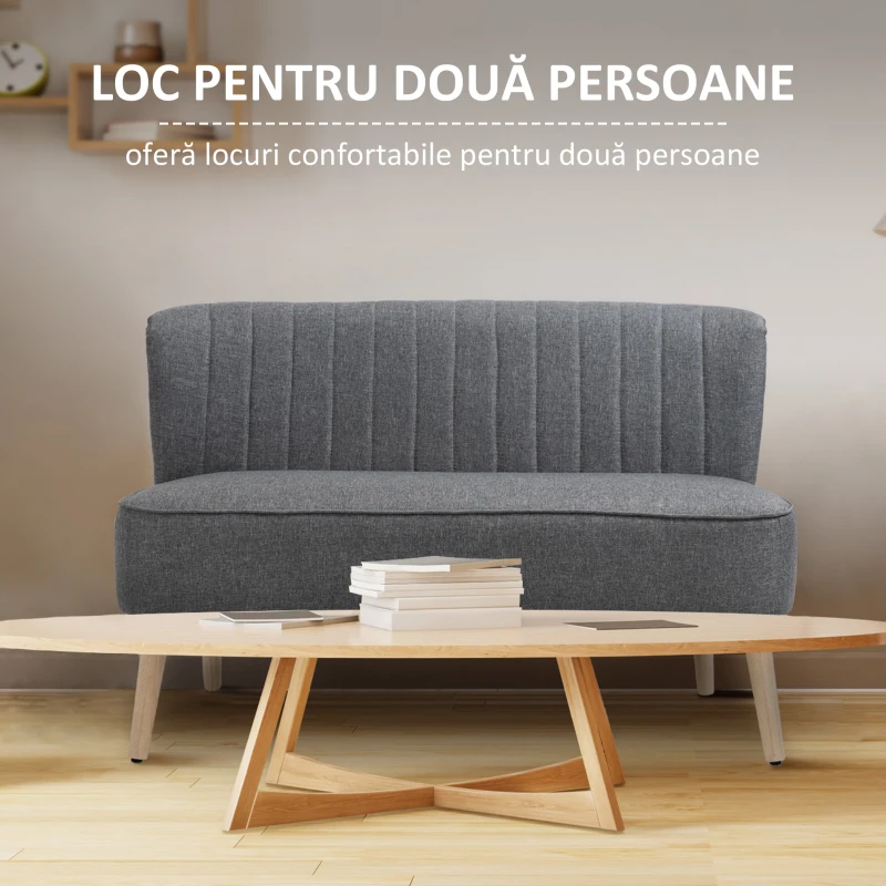 HOMCOM Canapea moderna cu 2 locuri din material textil si lemn fara brate de dimensiune 117x56.5x77cm(m-4)