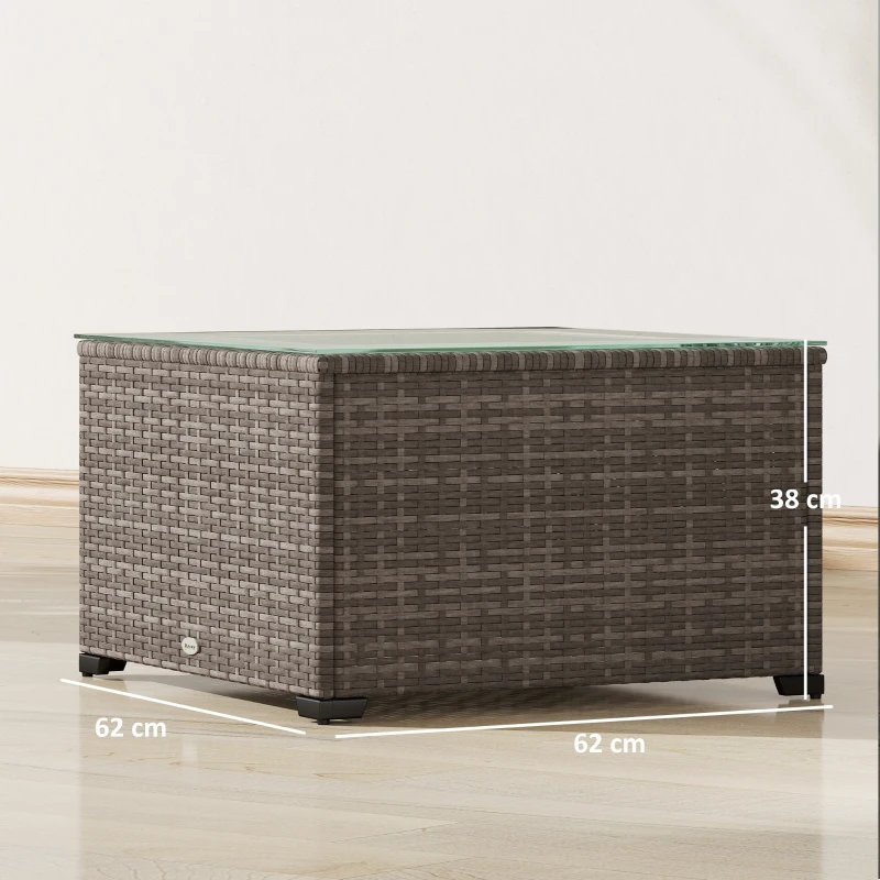 Outsunny 62 x 62cm Glass-Top Rattan Side Table - Dark Grey