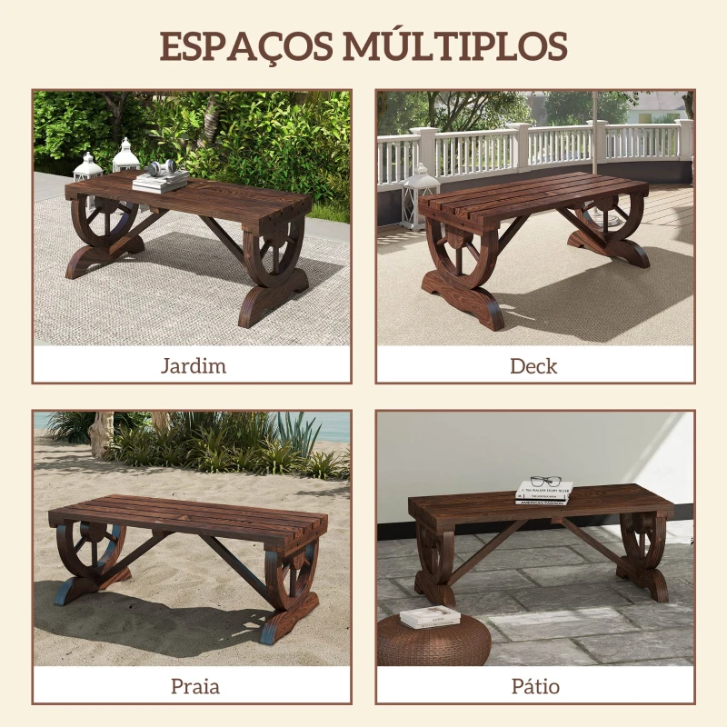 Outsunny Banco de Jardim de 2 Lugares Banco de Madeira com Rodas Decorativas Rústico Capacidade 250 kg 98x50x39,5 cm Castanho Rústico