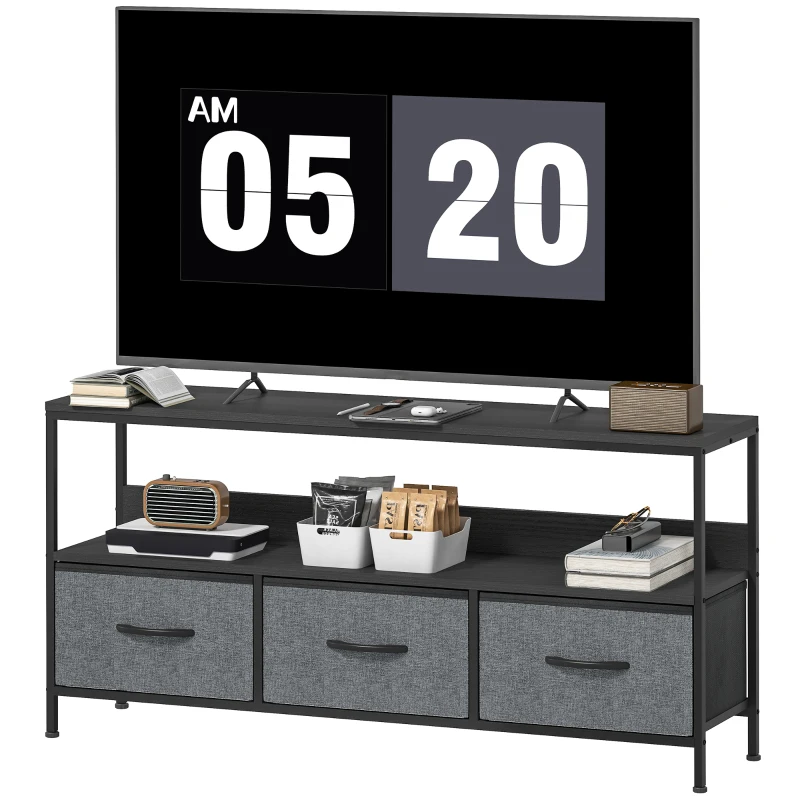 HOMCOM TV Stand Cabinet with 3 Foldable Drawers - Black