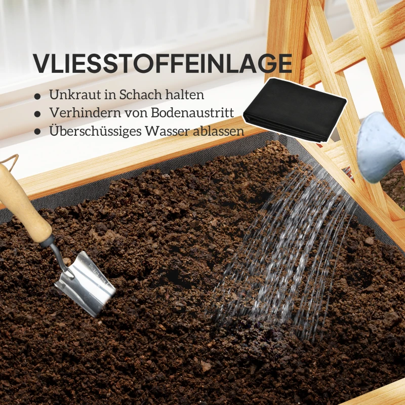 Outsunny Verhoogd Tuinbed Plantenbak met Klimrek, Boogdak Klimplantenrek Hout 83 x 36 x 145cm Lichtbruin