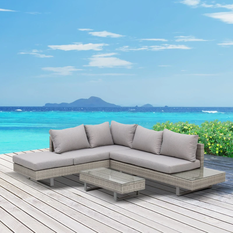 Outsunny Set Mobilier canapele si masuta pentru Gradina din Ratan Gri(m-11)