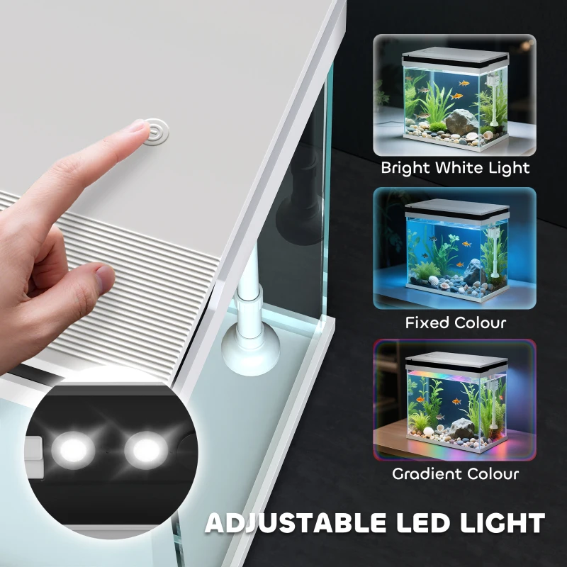 PawHut 26L Glass Fish Tank With Filter System, LED Lights, Water Pump, White