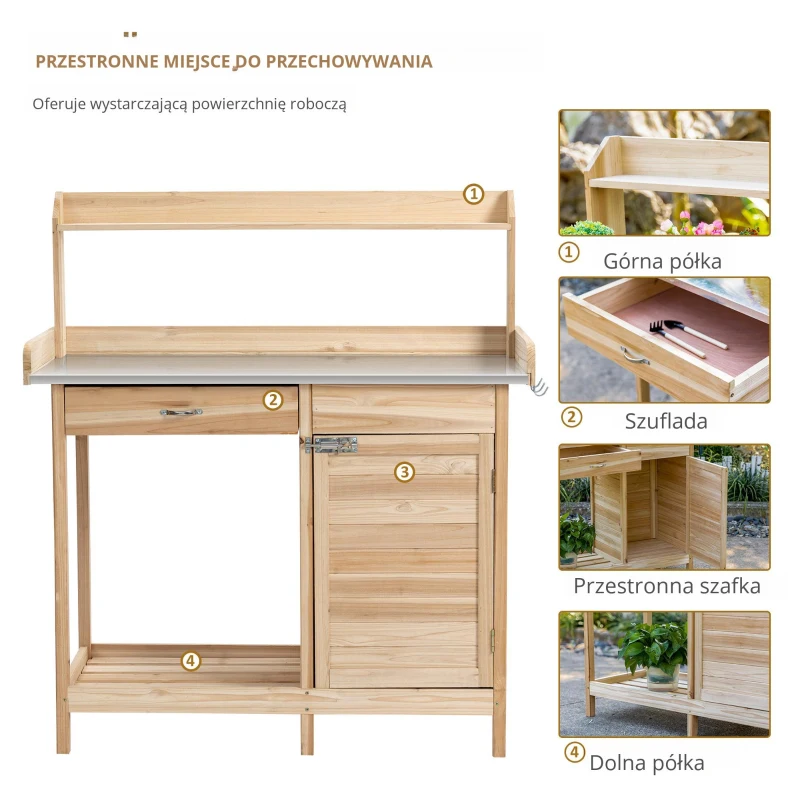 Outsunny stół do roślin lite drewno kolor naturalny 112 x 45 x 125 cm
