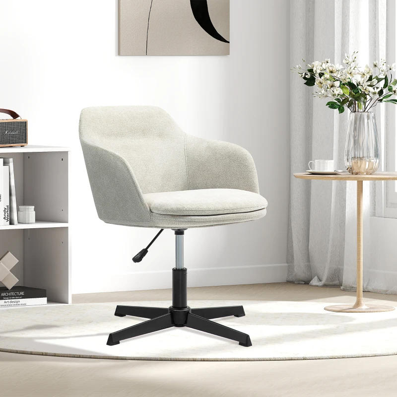 HOMCOM Chaise fauteuil de bureau pivotante en tissu avec hauteur réglable, pour bureau ou chambre, beige