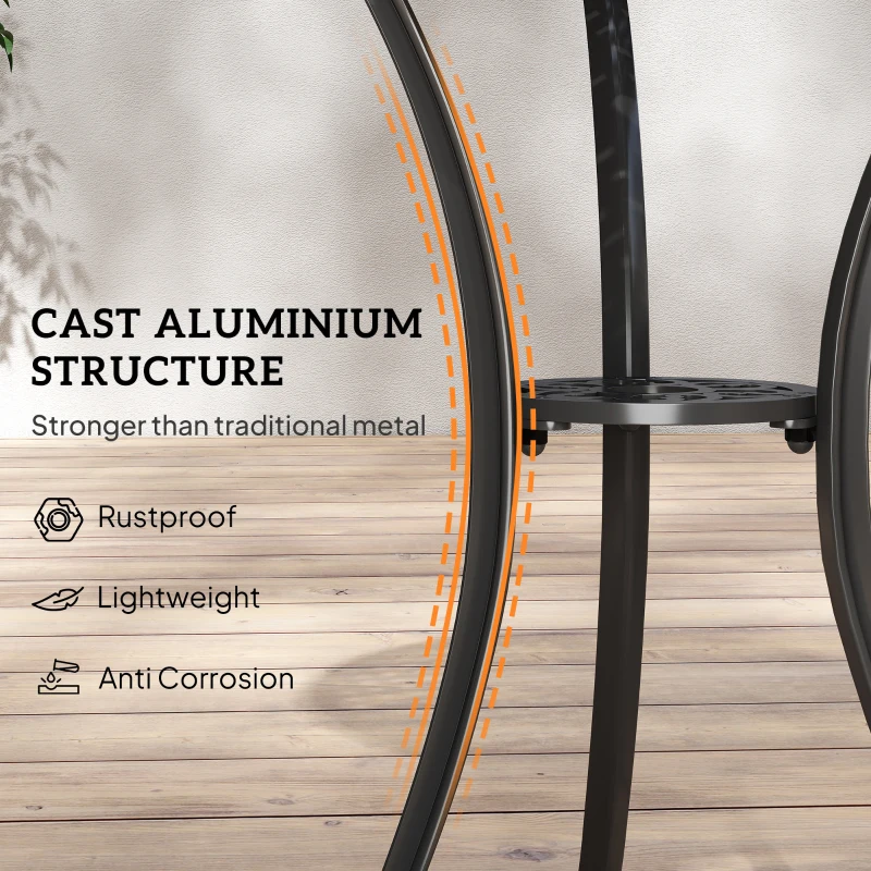 Outsunny 3 Pieces Garden Dining Set for 2, Cast Aluminium Outdoor Dining Set with 2 Armchairs and Round Dining Table with Parasol Hole, Garden Furniture Set, Brown