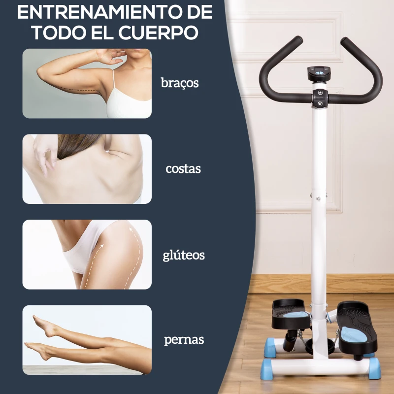 HOMCOM Máquina de Step Stepper Fitness em Casa com Tela LCD Alça e Pedais Antiderrapantes para Ginásio 55x44x108 cm Azul e Branco