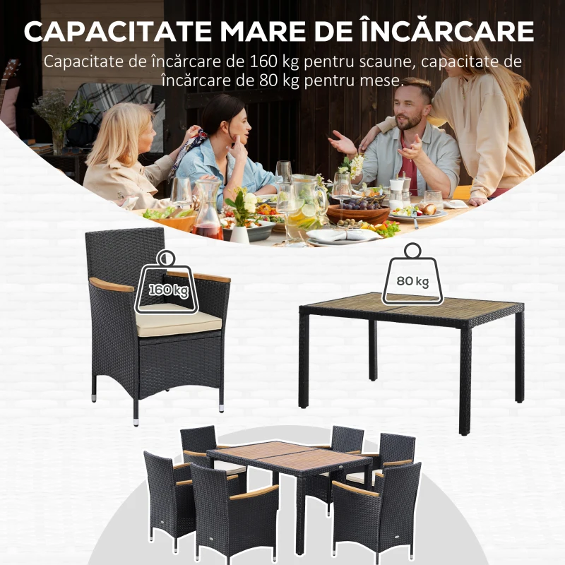 Outsunny Set Mobilier Gradina 7 Piese – Ratan, Lemn & Perne Moi