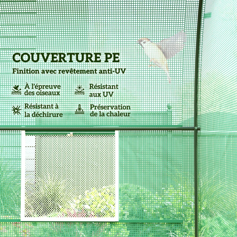Outsunny Serre de Jardin Tunnel 5 m² 2,5L x 2l x 2H m Acier renforcé Ø 1,8 cm + PE Haute densité 140 g/m² fenêtres Porte déroulante Vert