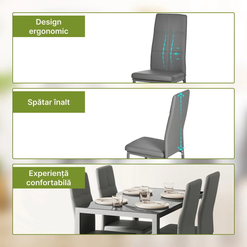 Homcom Set Pranz 5 piese: Masa Alba si 4 Scaune Gri pentru Bucatarie