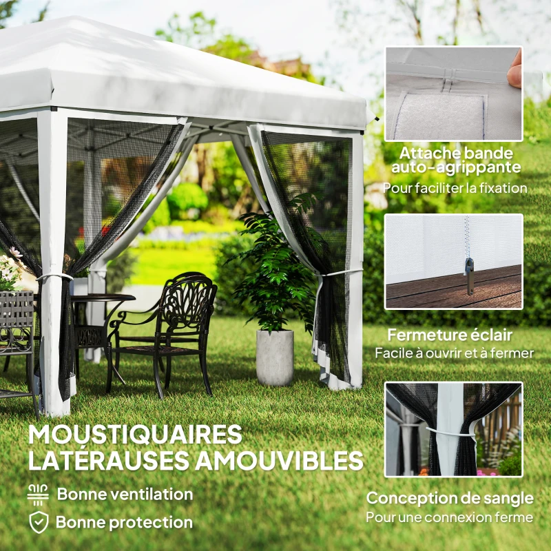 Outsunny Tonnelle Barnum Pliant Pop-up 6 x 3 m moustiquaires amovibles + Sac de Transport Crème Noir