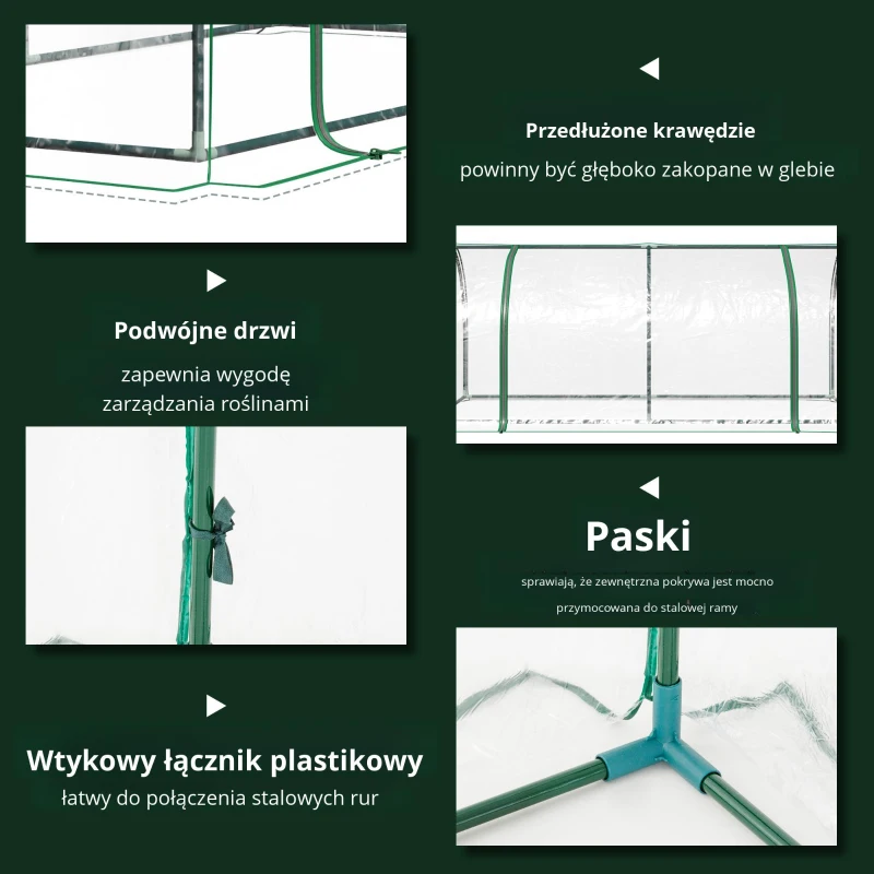Szklarnia Outsunny, szklarnia z drzwiami, chłodnia, domek dla roślin, szkółka roślin, stal PVC, 200 x 100 x 80 cm