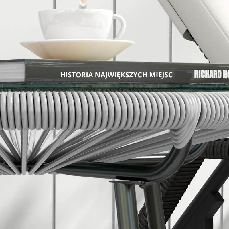 Outsunny Stolik boczny z rattanu, stolik bistro, stolik kawowy z blatem ze szkła, okrągły stolik ogrodowy, na taras, balkon, czarno-szary, 50 x 50 x 50 cm