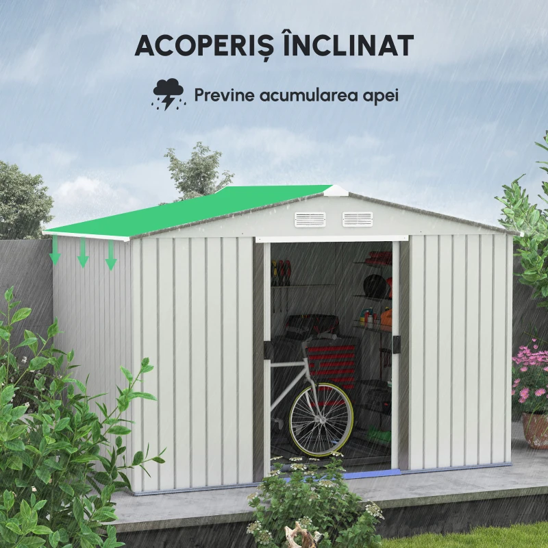 Outsunny Magazie Gradina 277×195×192 cm – Otel & PP cu Usi Glisante Duble(m-8)