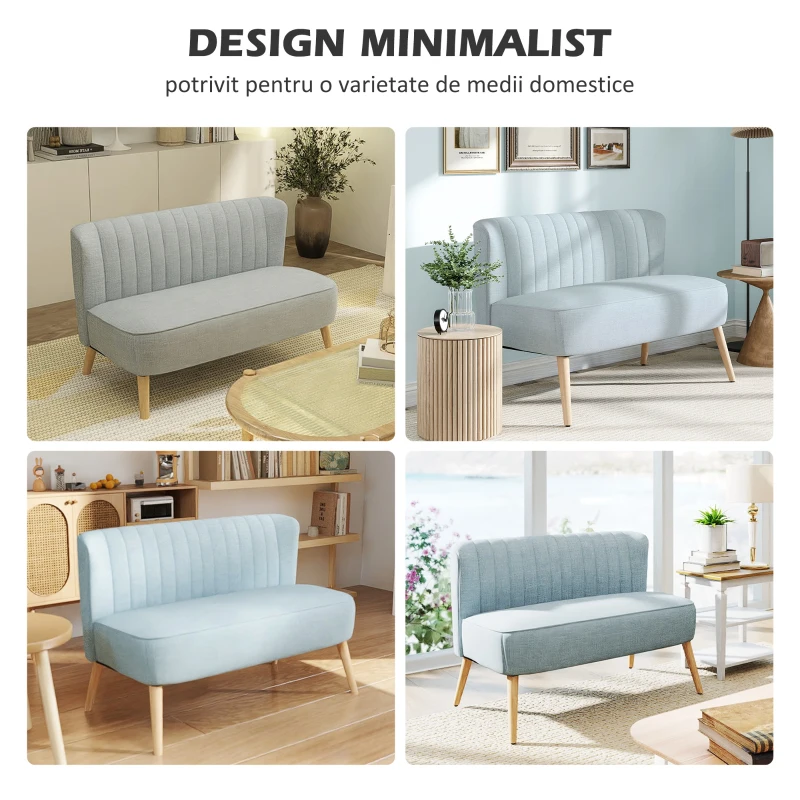 HOMCOM Canapea cu 2 Locuri din Material Textil fără Brațe, Canapea cu Picioare din Lemn, 117x56,5x77 cm, Verde(m-9)
