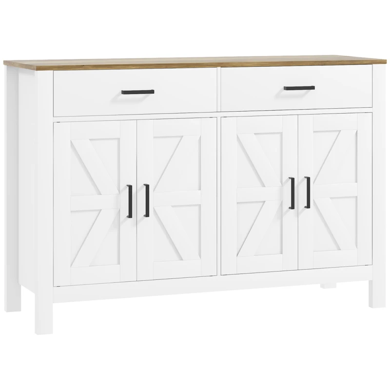 HOMCOM Bufet de Bucătărie cu 2 Sertare și 2 Dulapuri, 120x39,3x82,5 cm, Alb
