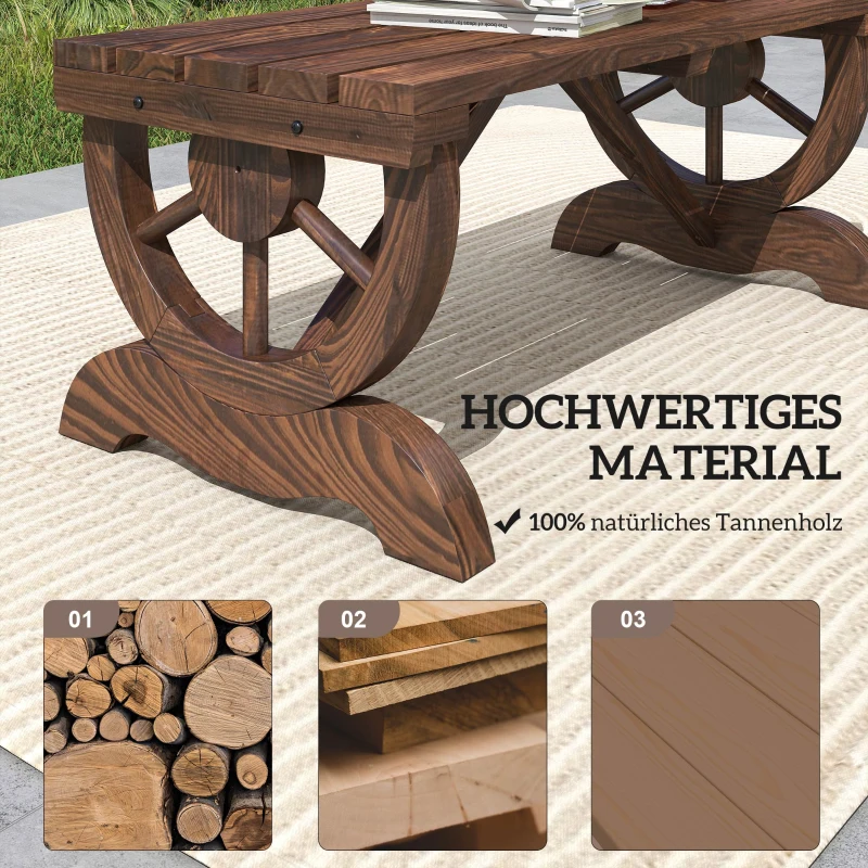 Outsunny Gartenbank Holz Wetterfest Sitzbank Gartenmöbel Rustikale Bank Natur 98 x 50 x 39,5 cm