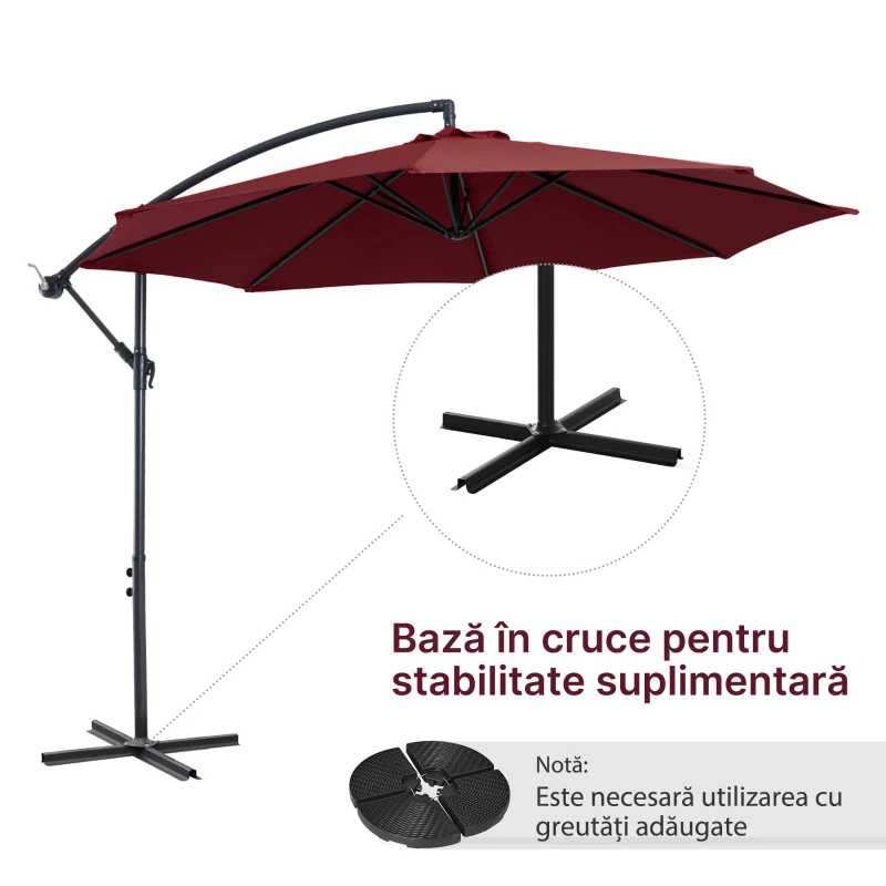 Outsunny Umbrela pentru Exterior Structura din Otel si Poliester Impermeabil Anti-UV Φ300x250cm Rosu Inchis