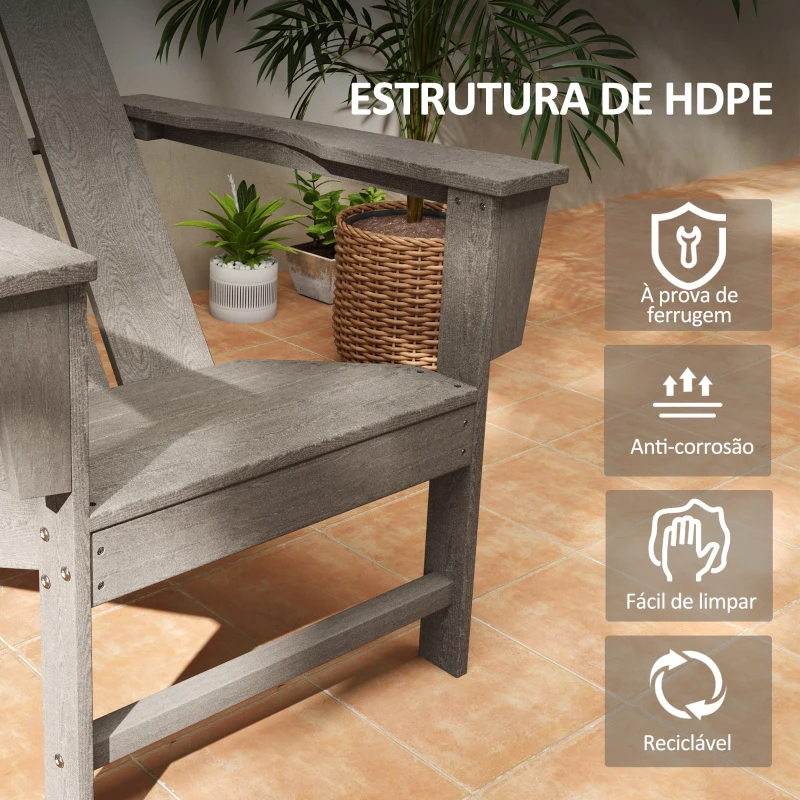 Outsunny Cadeira Adirondack de Exterior Cadeira de Jardim com Assento Extra Largo Carga 120 kg 75x83x90 cm Cinzento Escuro