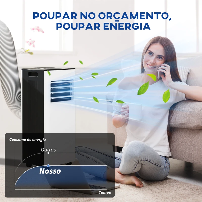HOMCOM Ar Condicionado Portátil 3 em 1 9000 BTU Arrefecedor Ventoinha Desumidificador 24,1 L/Dia com 2 Velocidades 25m² Branco