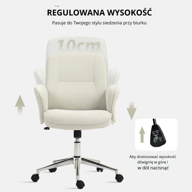 Vinsetto Fotel Biurowy, Regulowana Wysokość, Oddychająca Pokrywa, Funkcja Kołysania, do 120 kg, Kremowy