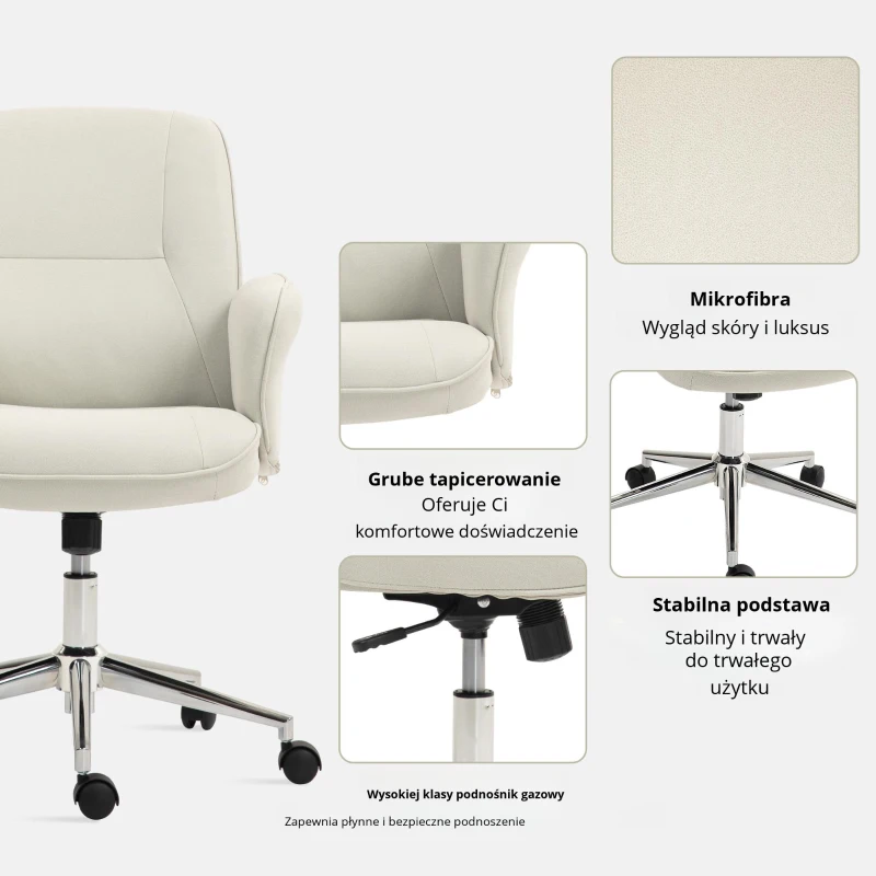Vinsetto Fotel Biurowy, Regulowana Wysokość, Oddychająca Pokrywa, Funkcja Kołysania, do 120 kg, Kremowy