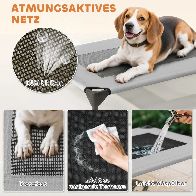 PawHut Outdoor Hondenbed met Dak, Verhoogd Hondenbed voor Middelgrote Honden, 76 x 61 x 71cm, Lichtgrijs