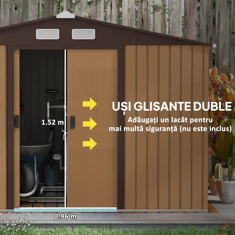 Outsunny Casuta Gradina Fier Galben 277×191×192 cm – Magazie Spatioasa(m-5)