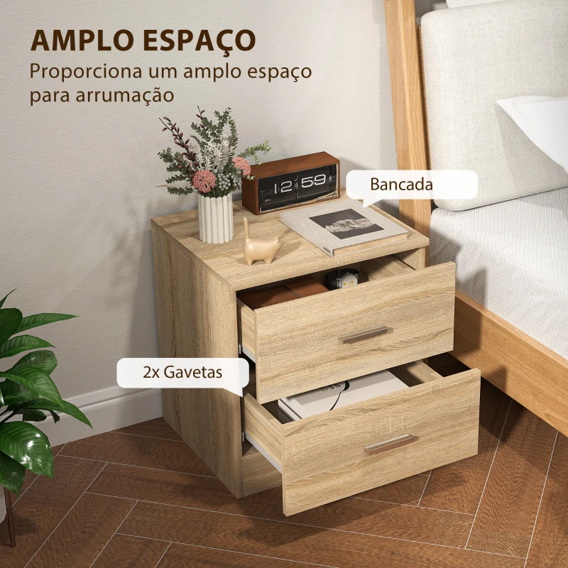 HOMCOM Mesa de Cabeceira Moderna Mesinha de Cabeceira com 2 Gavetas para Sala Quarto Capacidade 30 kg 45x39,5x49 cm Madeira