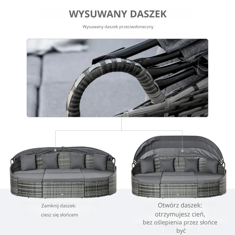 Outsunny rattanowa wyspa słoneczna 4-częściowa wyspa słoneczna z poduszką wypoczynkową z baldachimem słonecznym