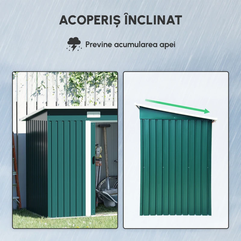 Outsunny Casuta pentru Gradina din Otel cu 2 Usi Glisante, 255x131x160-182 cm, Verde(m-8)
