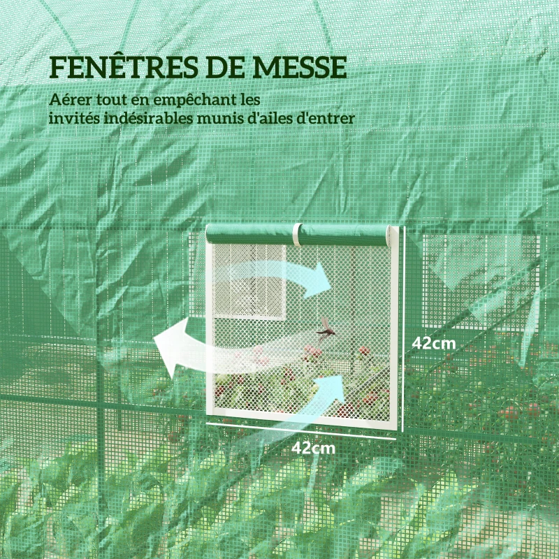 Outsunny Serre de Jardin Tunnel 5 m² 2,5L x 2l x 2H m Acier renforcé Ø 1,8 cm + PE Haute densité 140 g/m² fenêtres Porte déroulante Vert