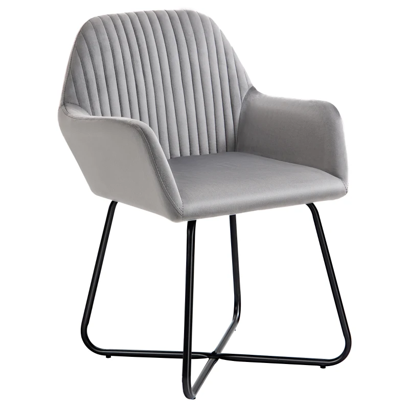 HOMCOM Sillón de Salón Tapizado en Terciopelo con Asiento Acolchado Base Metálica Cruzada Gris