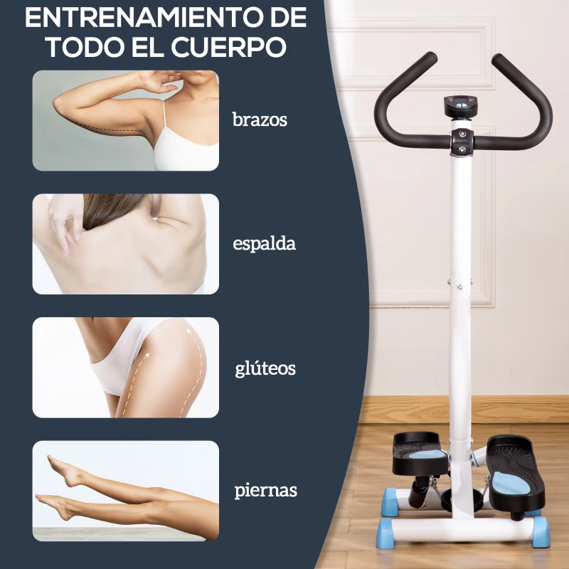 HOMCOM Máquina de Steps Mini Stepper para Fitness en Casa con Pantalla LCD y Pedales Antideslizantes 55x44x108cm Blanco y Azul