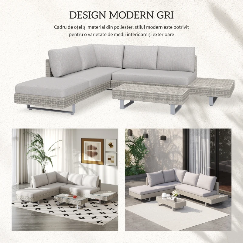 Outsunny Set Mobilier canapele si masuta pentru Gradina din Ratan Gri(m-7)