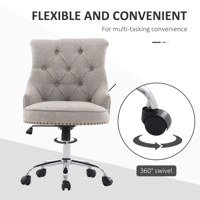 HOMCOM bureaustoel gestoffeerde stoel directiestoel 150 kg draagvermogen in te stellen zithoogte linnen lichtgrijs 54 x 65,5 x (84–91) cm