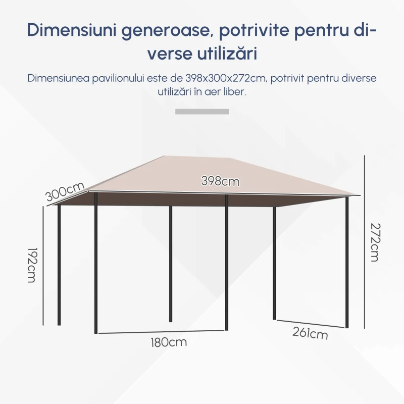 Outsunny Foișor de Grădină cu 6 Pereți Detașabili, Cadru Metalic și Țesătură din Poliester, 4x3x2,72 m, Bej