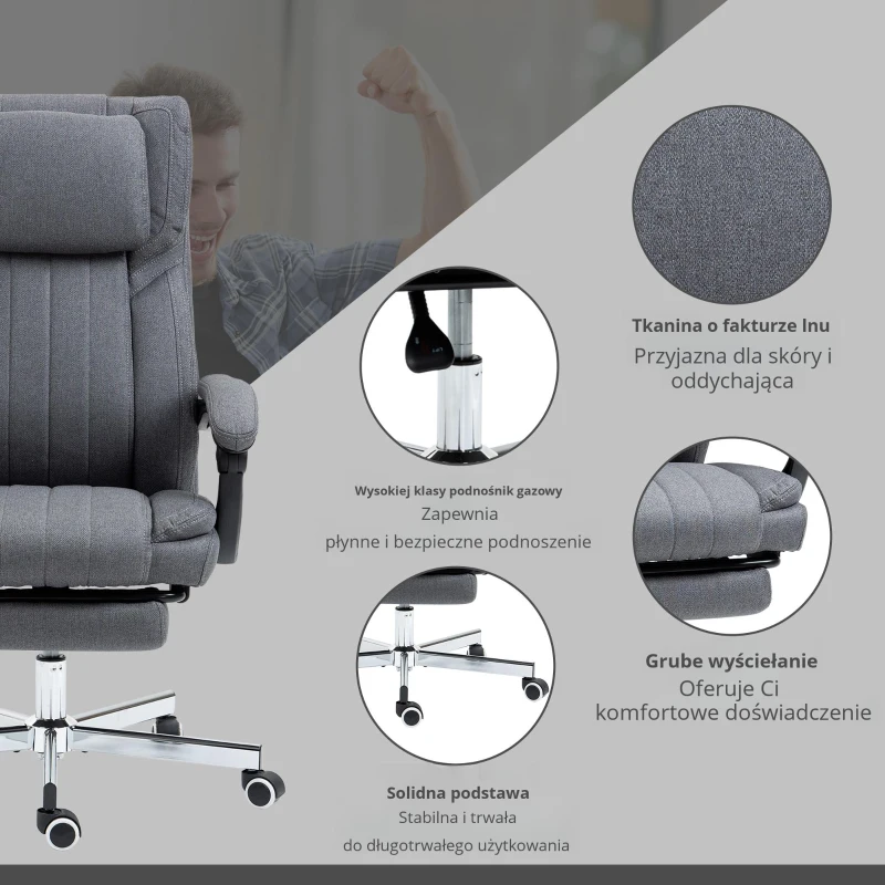 Vinsetto Biurko z funkcją masażu, krzesło biurowe z funkcją leżenia Szary