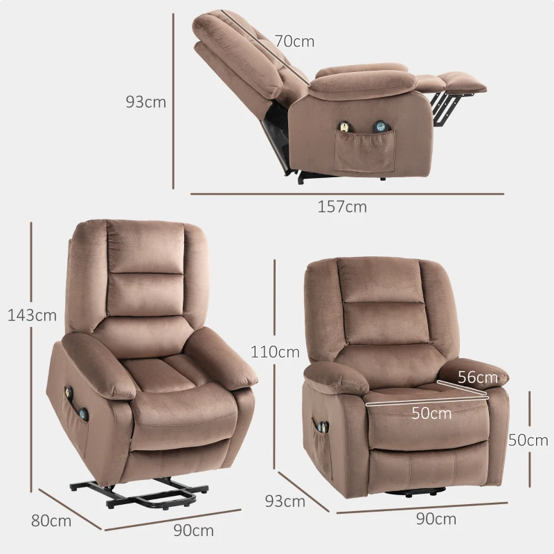 HOMCOM Aufstehsessel mit Massagefunktion, 90x93x110cm, Braun(m-3)