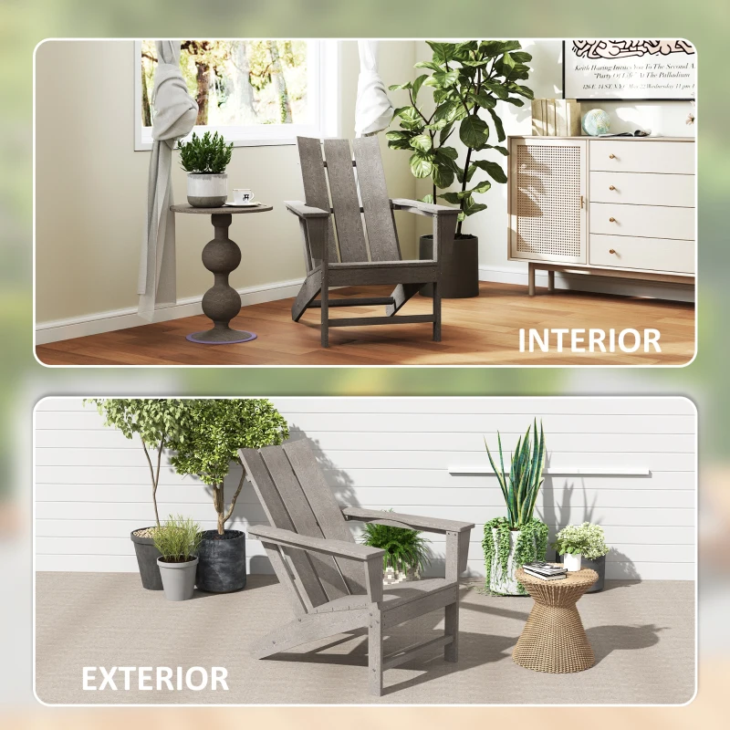 Outsunny Cadeira Adirondack de Exterior Cadeira de Jardim com Assento Extra Largo Carga 120 kg 75x83x90 cm Cinzento Escuro