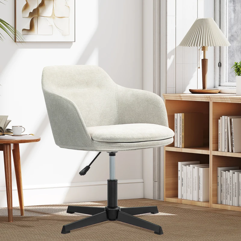 HOMCOM Chaise fauteuil de bureau pivotante en tissu avec hauteur réglable, pour bureau ou chambre, beige
