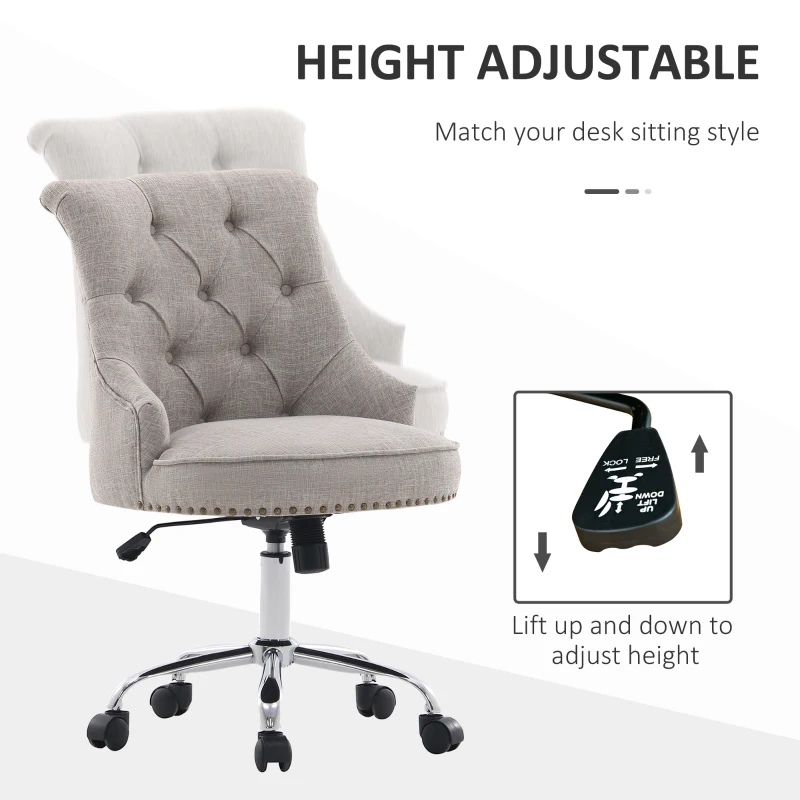 HOMCOM bureaustoel gestoffeerde stoel directiestoel 150 kg draagvermogen in te stellen zithoogte linnen lichtgrijs 54 x 65,5 x (84–91) cm