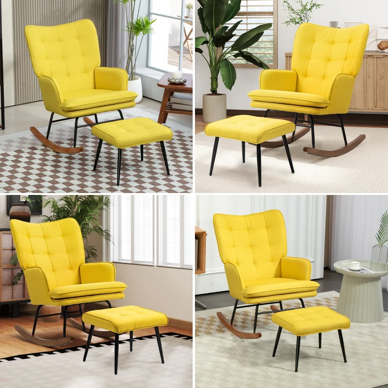 HOMCOM Silla Mecedora con Reposapiés Cojín Acolchado y Reposabrazos Carga 130 kg Amarillo